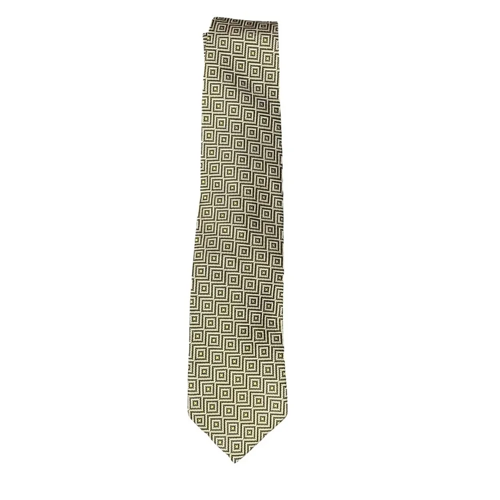 HUGO BOSS Geometric Patterned‎ Silk Tie Mens Necktie Black Gold Accent
